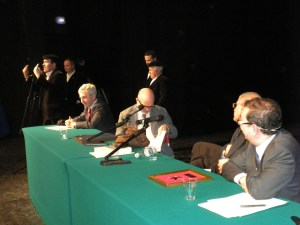 From left to right: Tenores di Neoneli (standing), A. Pinna, C. Feltrinelli, G. Tendas, P. Mancosu. (Photo by G. Mameli)